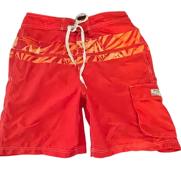 Chaps men LARGE Swim Trunks shorts Pockets mesh lined orange tropical swimwear - Picture 1 of 15